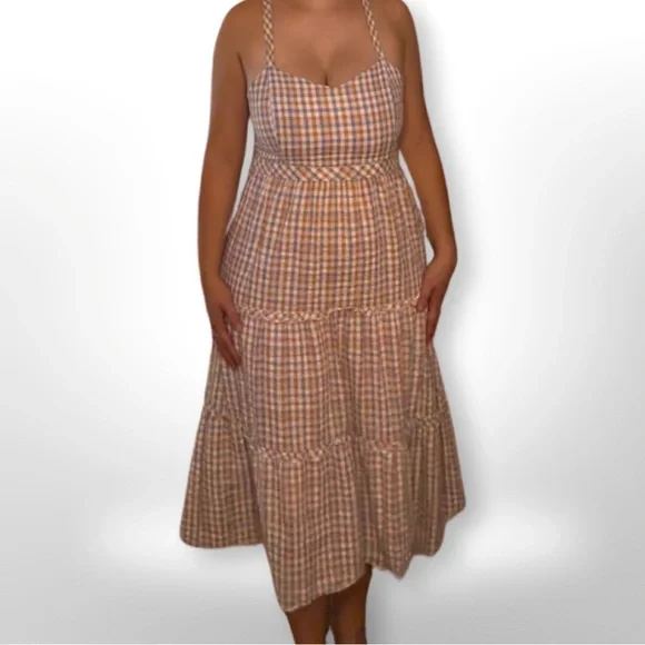 madewell brown gingham dress Brown Iron-Mud Dyed Silk Maxi Dress – Rimmba main image 0